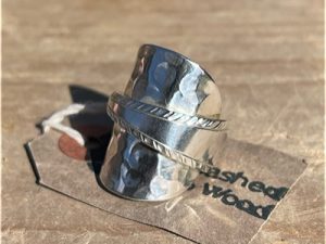 Solid Silver Hammered Coffee Spoon Ring